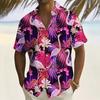 Camicia Hawaiiana da Uomo con Fiori Tropicali, Foglie di Palma, Estate, Bottoni, Aloha, Manica Corta