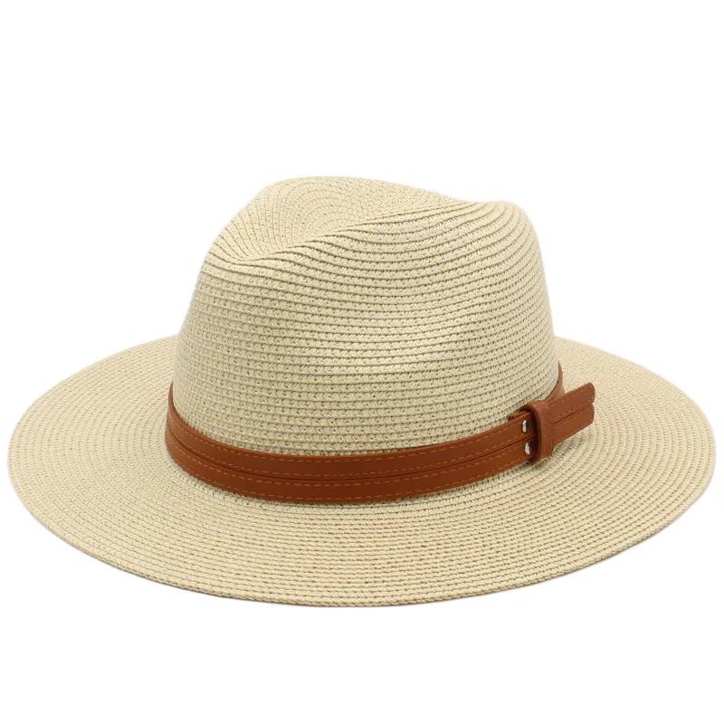 Grand Chapeau Panama en Paille 60cm Chapeau Tressé en Paille Pliable Grande Taille Hommes Jazz Femmes Protection Solaire Chapeau Ombrage Soleil L 59-60CM beige