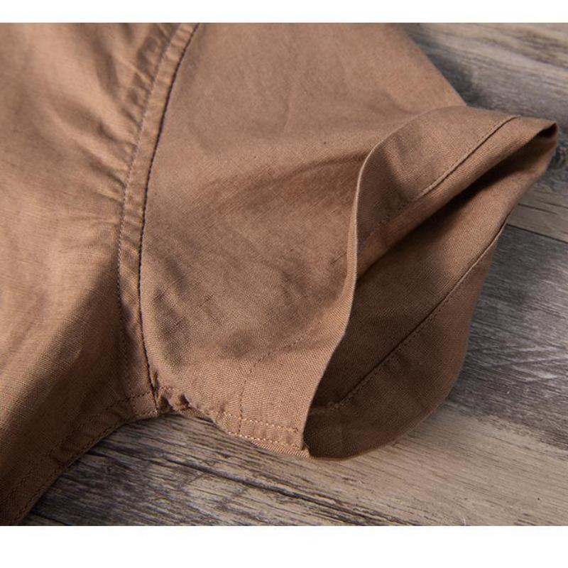 Summer Fashion Short Sleeve Shirts Daily Casual Men Tops Stitching Stand Collar Pullovers Shirt Youth Cotton Linen Breathable Men Clothing