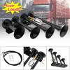 12V / 24V Truck Train Air Horn, 185dB Super Loud Four Trumpet Air Horn for Car Vehicle Truck Train Boat