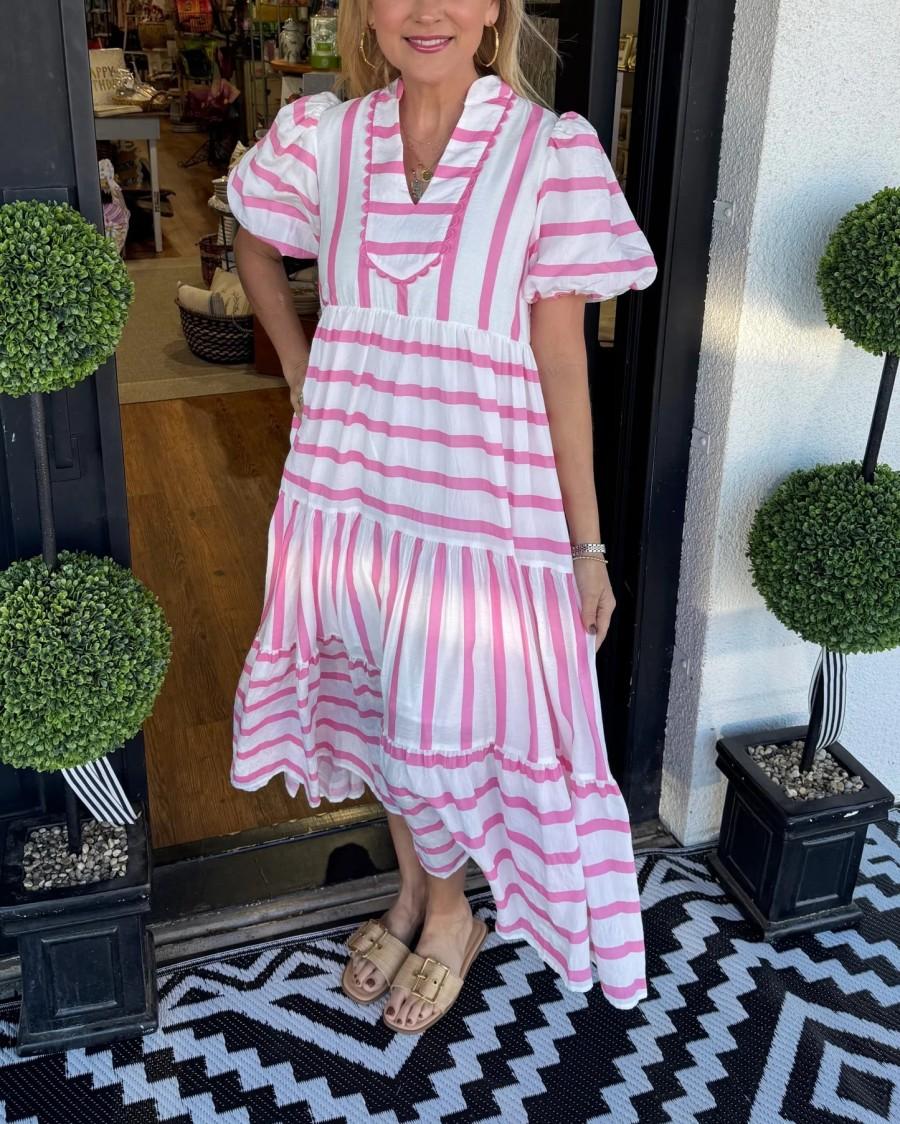 European and American cross-border summer new women s striped long patchwork dress S