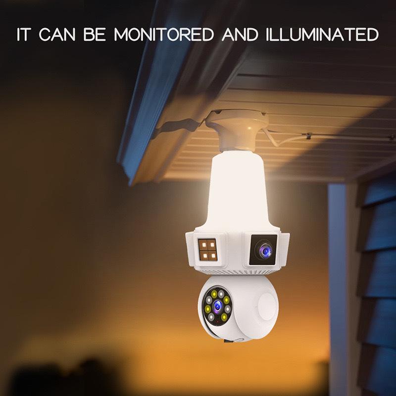 Smart WiFi Indoor Surveillance Camera with Three-Head Light Socket and Mobile Remote Control