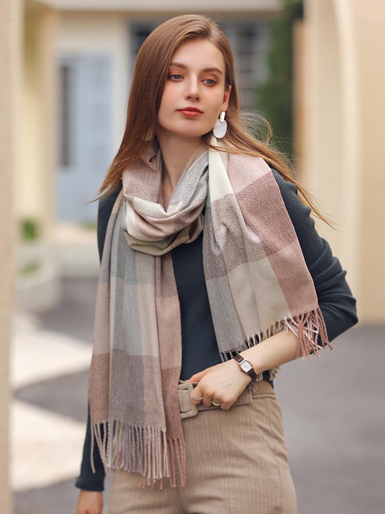 Imitation Cashmere Women Scarf Winter Ladies Preppy Style Vintage Plaid Scarve Pashmina Tassel Mujer Foulard Bufanda Wrap Shawl
