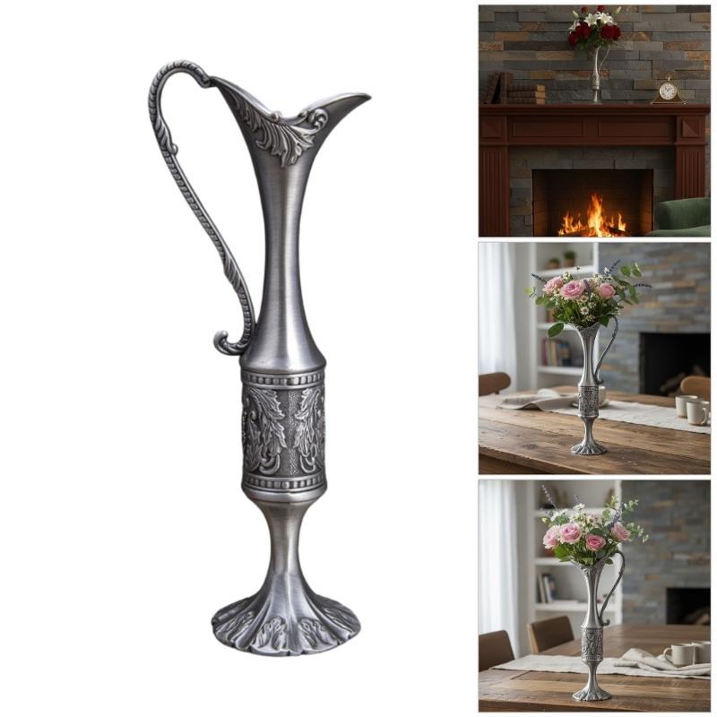 European Engraved Slim Neck Metal Vases Flower Arrangements Container Bud Vases For Home Table Centerpieces Decors