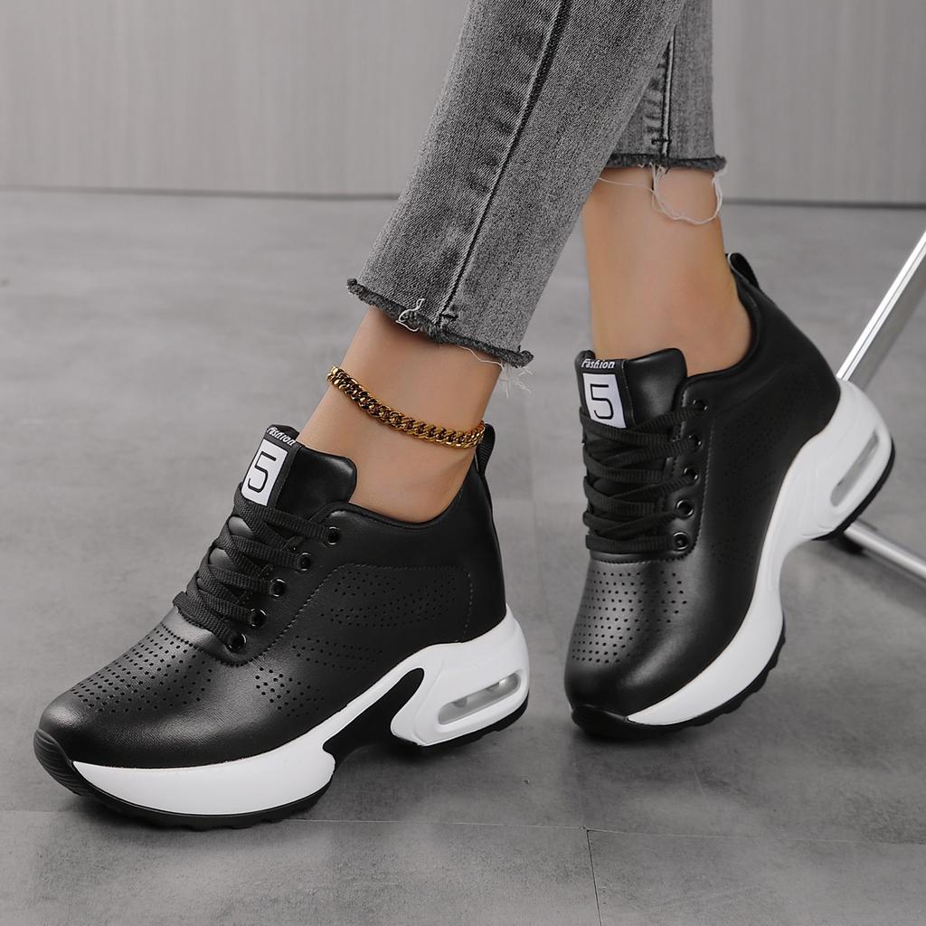 Large Size Spring and Autumn Small Air Cushion Light Leather Inner Height Increase Women's Shoes Platform Muffin Shoes