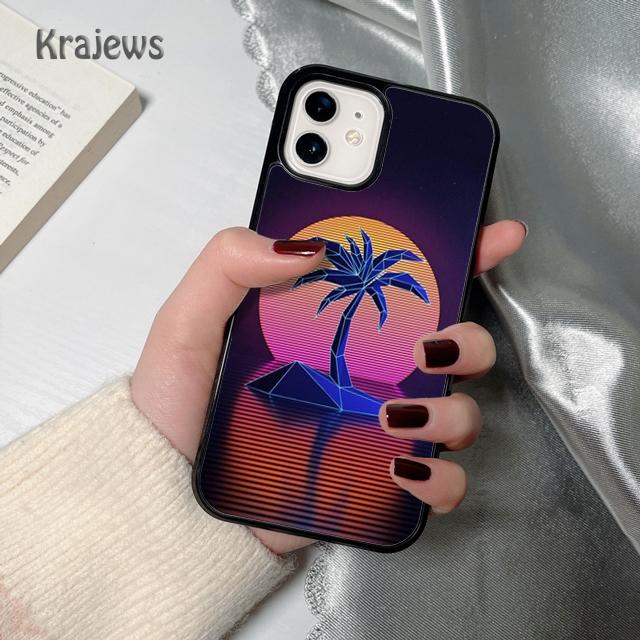80s Retrowave Neon Palms Tree Soft Phone Case Cover For iPhone 17 Air 16 15 14 Plus 12 13 Pro Max Coque Fundas
