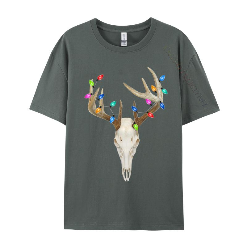 Deer Skull Hunting Christmas Whitetail T-Shirt Cotton Top T-Shirts For Men Normal Tops Shirts Prevalent Slim Fit