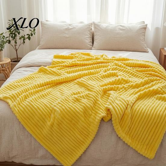 Lightweight Breathable Bed Cover Striped Fleece Blanket for Bed, Ribbed Throw Couch, Warm Faux Rabbit Fur Soft Cozy Blankets, Plush Blankets