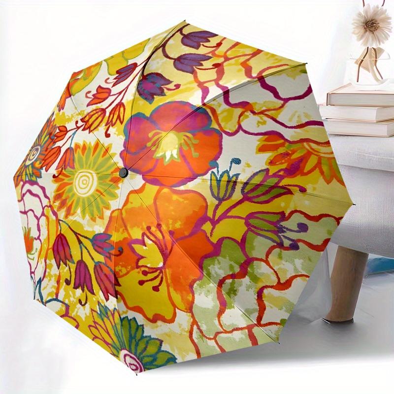 1 Stück Automatischer Faltregenschirm mit Blumenmuster, Tragbares & Faltbares Design mit 8 Speichen, Lässiges Outdoor-Accessoire Halloween- und Weihnachtsgeschenk