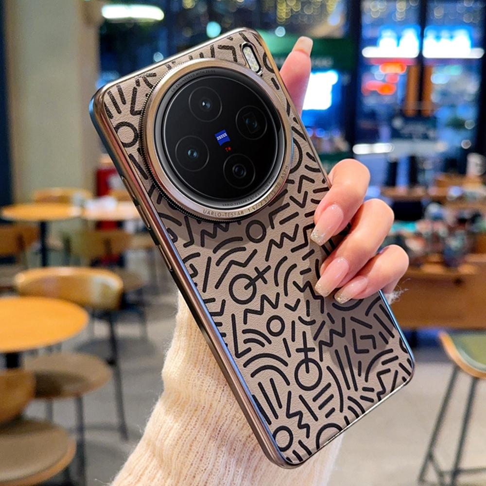 For vivo X200 Pro 5G Case Creative Doodle Leather Electroplated Phone Back Cover