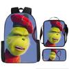 Green Hair Monster Grinch School Bag Campus 12345th and 6th Grade Backpack Lightweight Weight Loss Computer Bag Three-piece Set