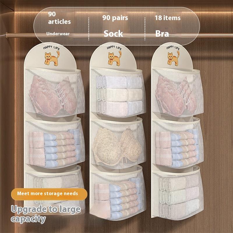 2/3 Layer Large Capacity Storage Mesh Bag Underwear Socks Storage Bag Breathable Wardrobe Organizer With Clothes Hanger