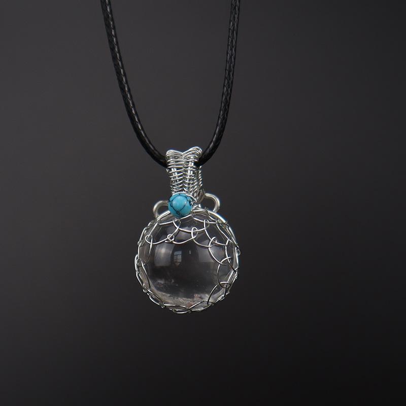 

Hand-Wound Woven Crystal Ball Necklace, White Crystal Pendant Necklace N564