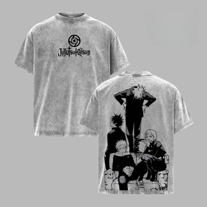 Anime Jujutsu Kaisen Gojo Satoru Itadori Yuji Megumi Print T Shirt Men Women Clothing Cotton Tshirt Washed Tee Harajuku T-shirt