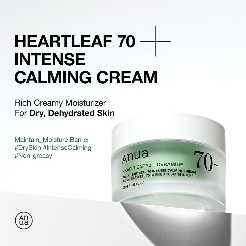 ANUA Houttuynia Cordata 70 Intense Calming Moisturizing and hydrating care for sensitive and oily Heartleaf Cream Korean Cream, 50ml. skin. skincare.