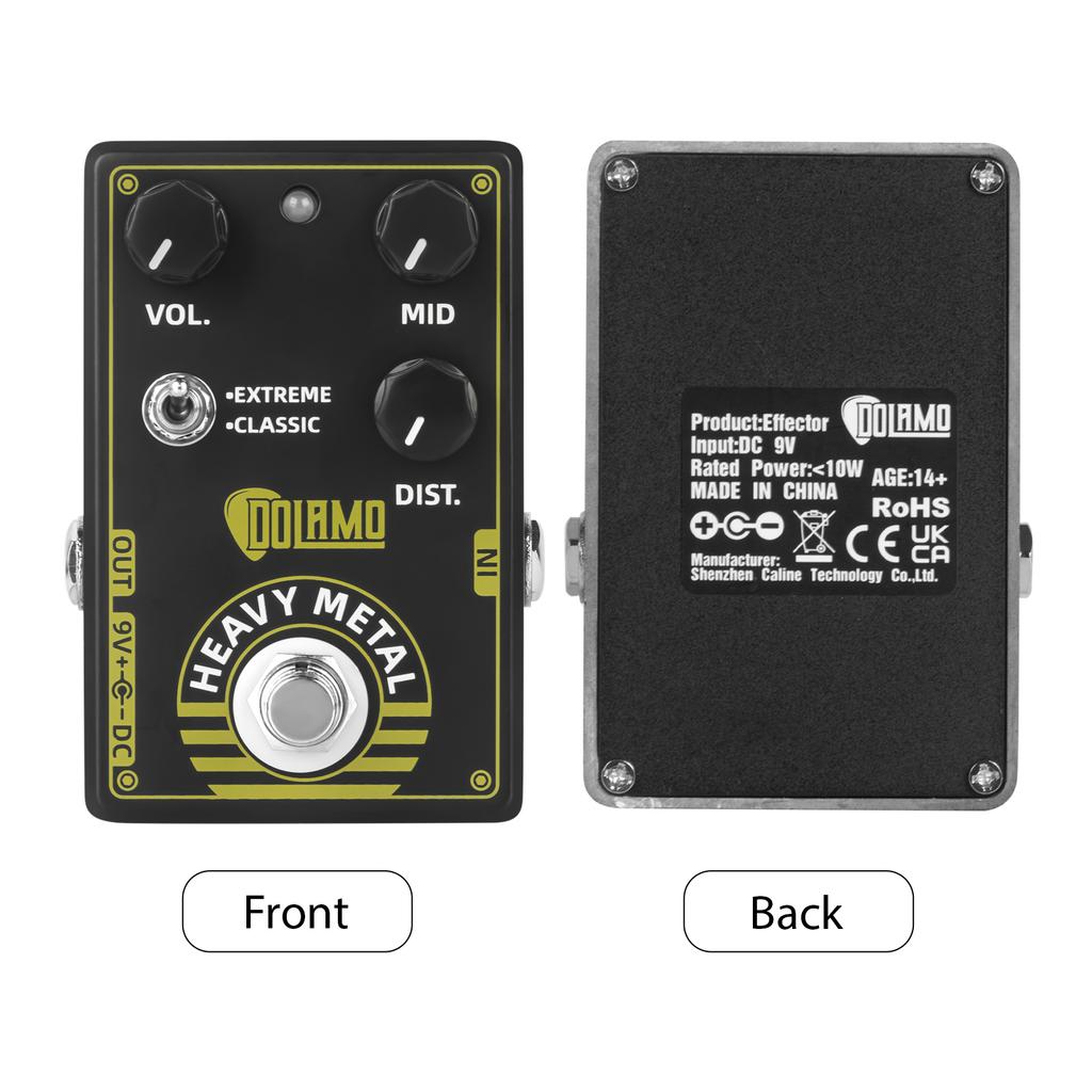 Dolamo Heavy Metal Guitar Effects Pedal High Gain Distortion Volume Mid DC 9V 6.35mm Input Output Interface Extreme and