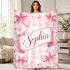 Sophia Ribbon Banner Coral Fleece Blanket Personalized Name Decor