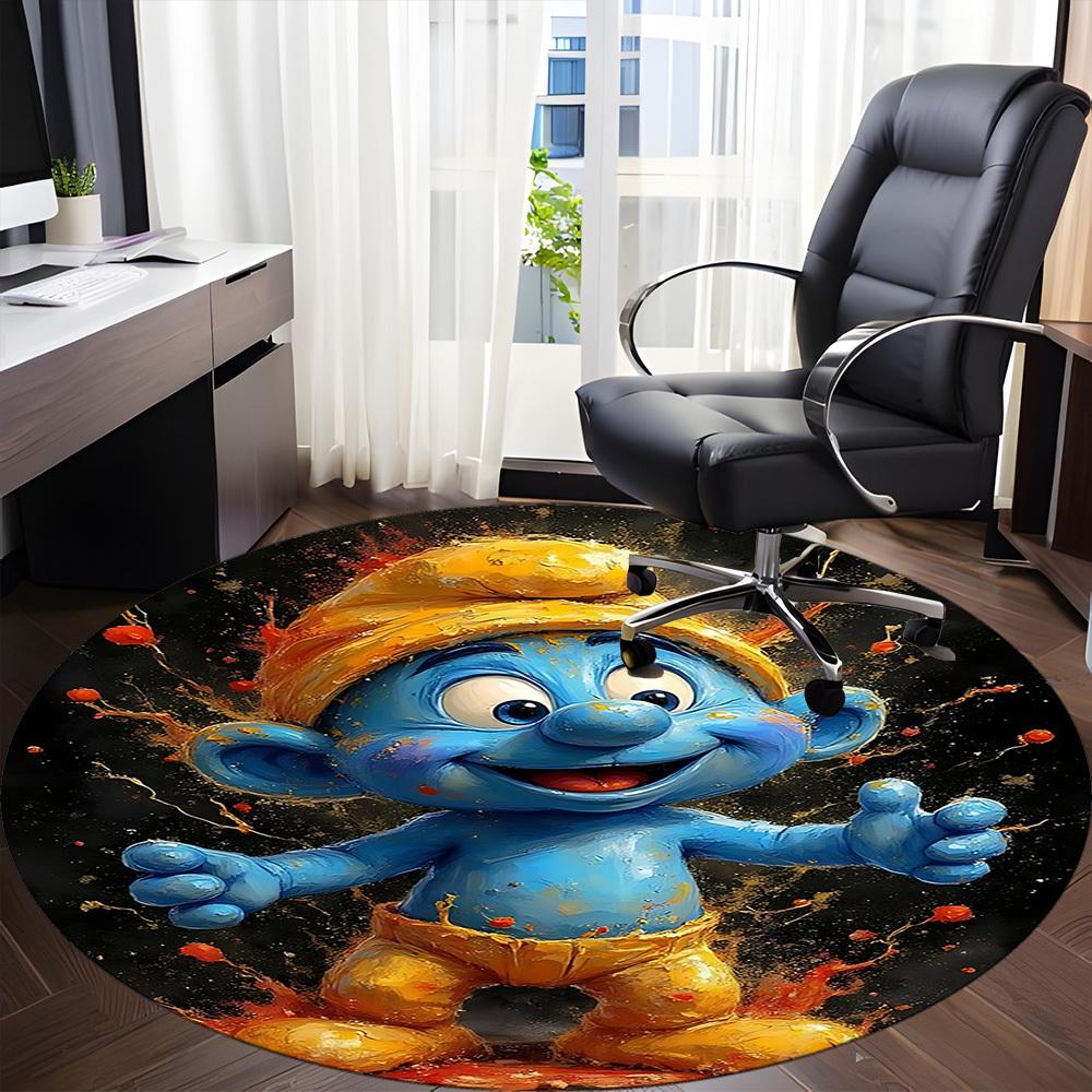 1pc Smurf Bloom Office Round Area Rug, Indoor Mat Suitable For Office, Under Office Chairs Bedroom Living Room Home Decor, Room Deco220