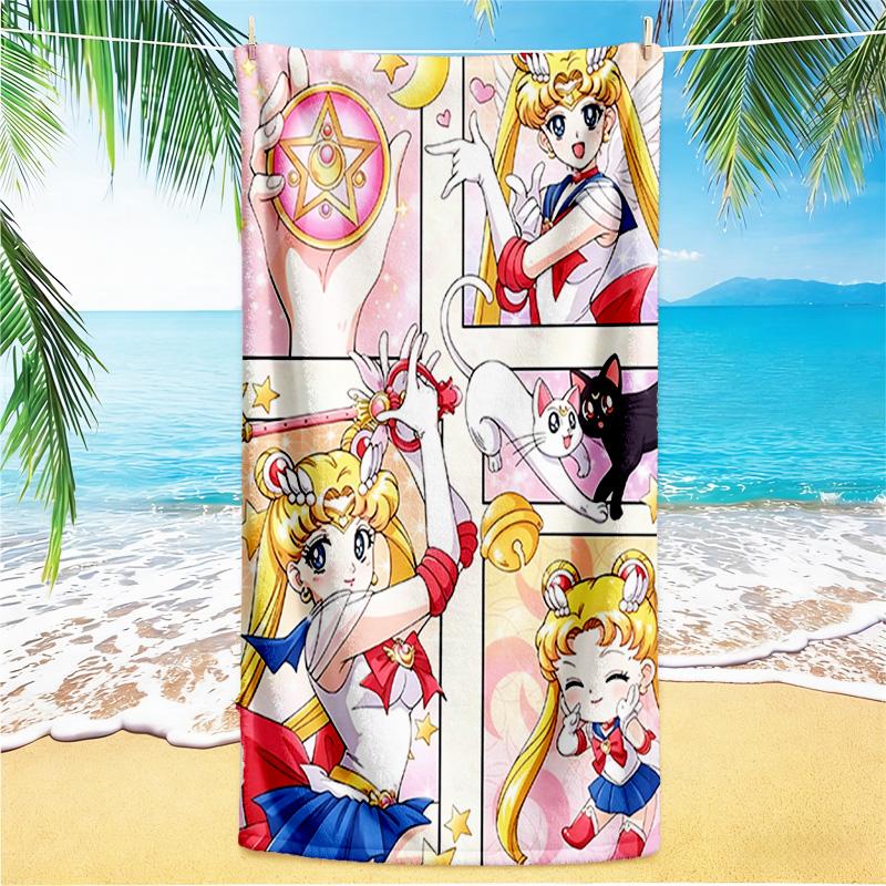 1pc Sailor Moon Adventure beach towel,quick drying absorbent beach towel,outdoor sports swimming beach towel,Soft and comfortable Y73021