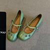 New one-word buckle with shallow mouth versatile Mary Jane single shoes round head rivets thick heel grandma shoes small leather shoes women