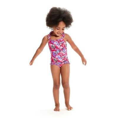Baby Girls Learn To Swim Printed Thin Strap Frill One Piece Swimsuit