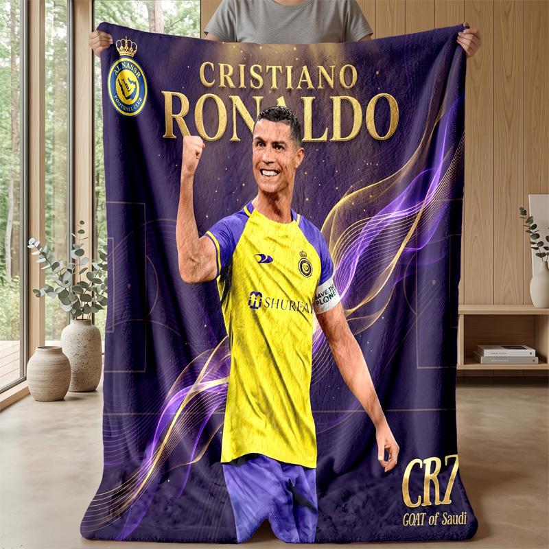 Cristiano Ronaldo Printed Flannel Blanket Skin Friendly Warm Decorative Throw for Indoor Couch Bed Daily Use