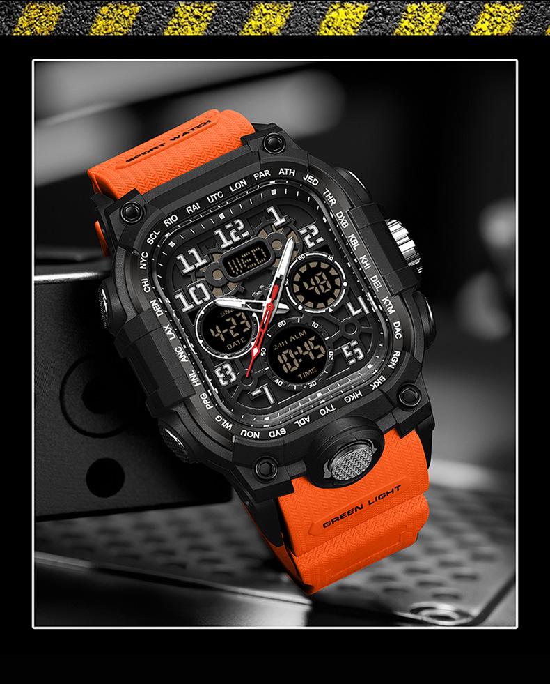 Sanda Men's Trendy Waterproof Multi-Functional Electronic Watches with Three-Time Zones for Casual Use