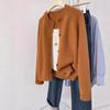 Cardigan gros pentru femei, cu gât rotund, 100% lână, tricotat cu șapte ace, fire duble