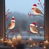 1PC Window Stickers Three Birds In Santa Hats Christmas Theme Red Berry Branches Decorative Wall Stickers for Glass and Window