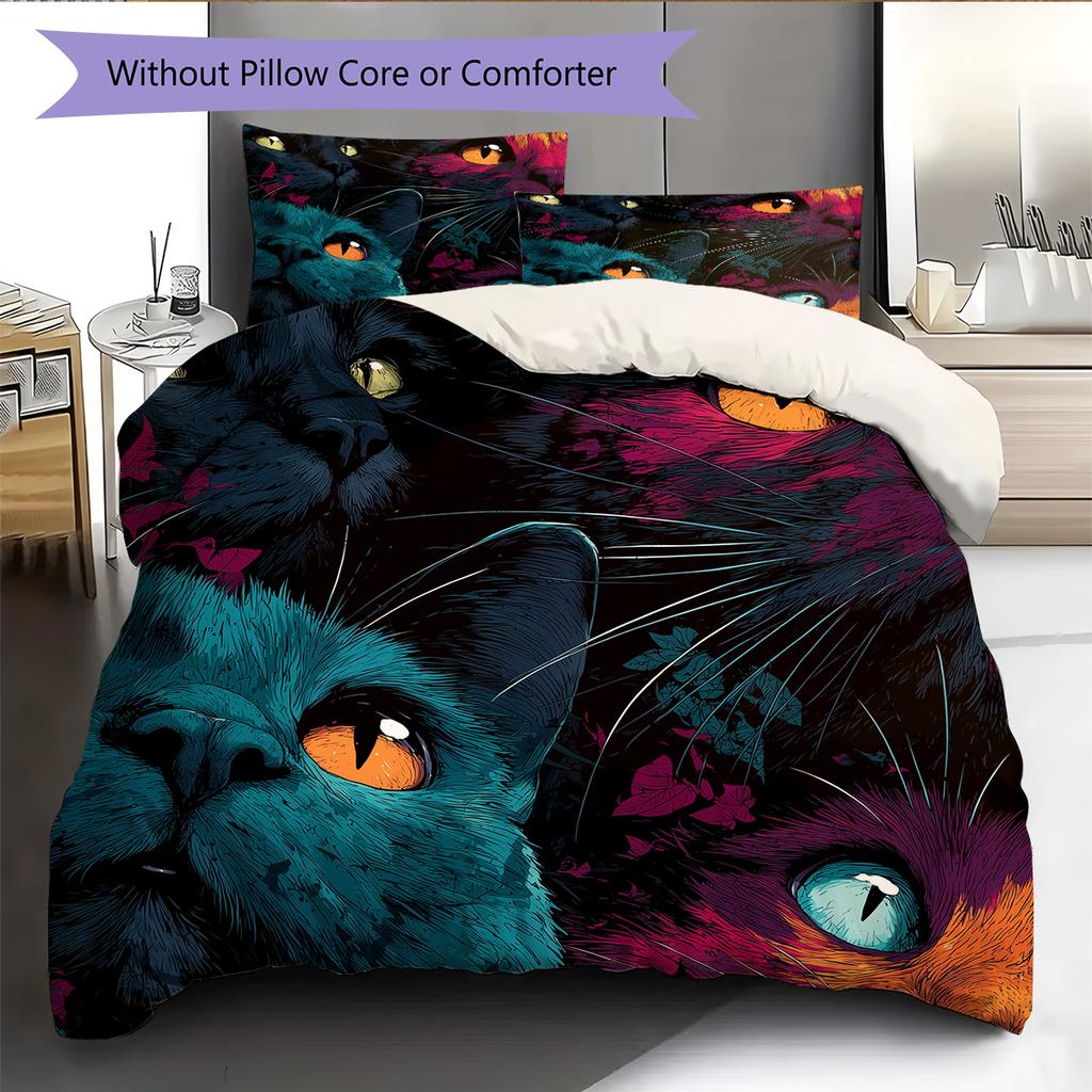 Cat Head Pattern Bedding Quilt Set Home Decoration Gift (1 * duvet cover + 2 * pillowcase without core)