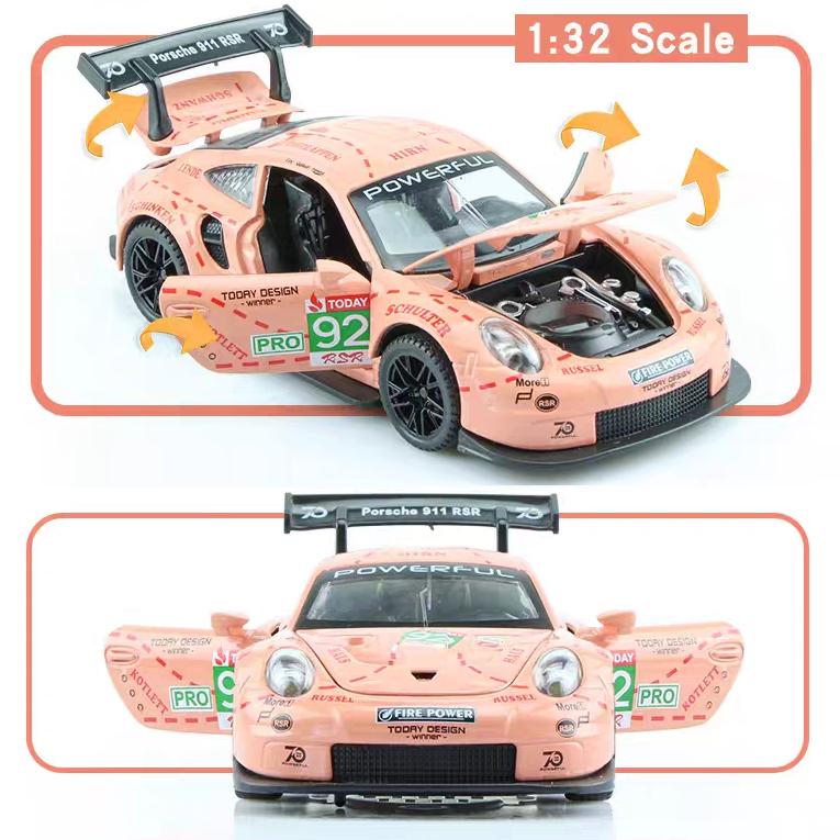 Porsche 911 GT3 RSR Wersja dopasowująca Symulacja Diecast & Toy Pojazdy Dźwięki & Światło Samochód Pull Back 1:Model supersamochodu ze stopu 32