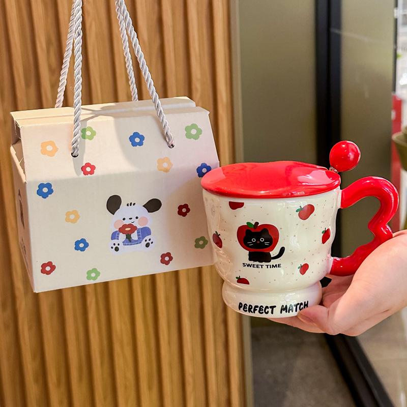 Birthday Gift for Girls Best Friend Creative Cat Ceramic Mug with Lid Teacher Classmate Souvenir Gift Box