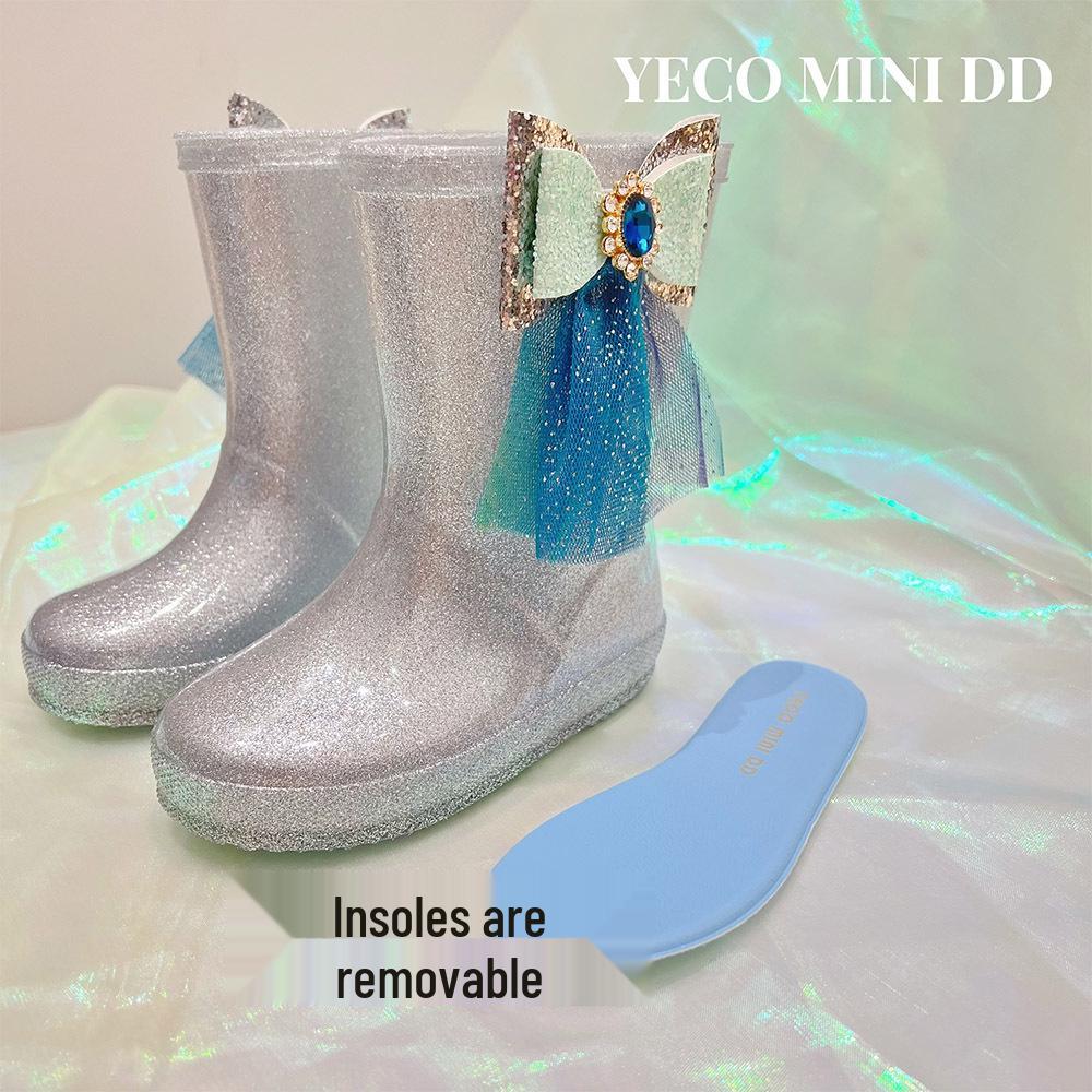 MINI DD2026 Children's Princess Rain Boots - Waterproof, Anti-slip, Mid-calf Shoes for Toddlers & Girls