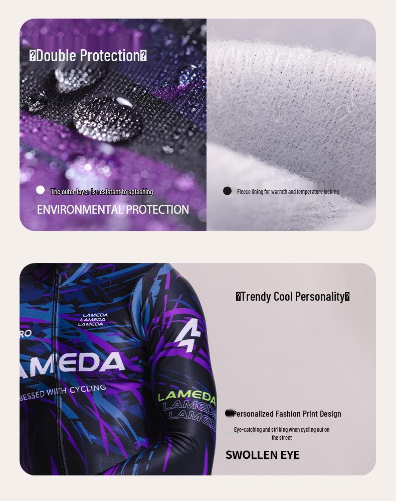 Lampada Fleece Cycling Jersey for Men & Women - Autumn/Winter Warm, Long Sleeve, Printed Bicycle Top