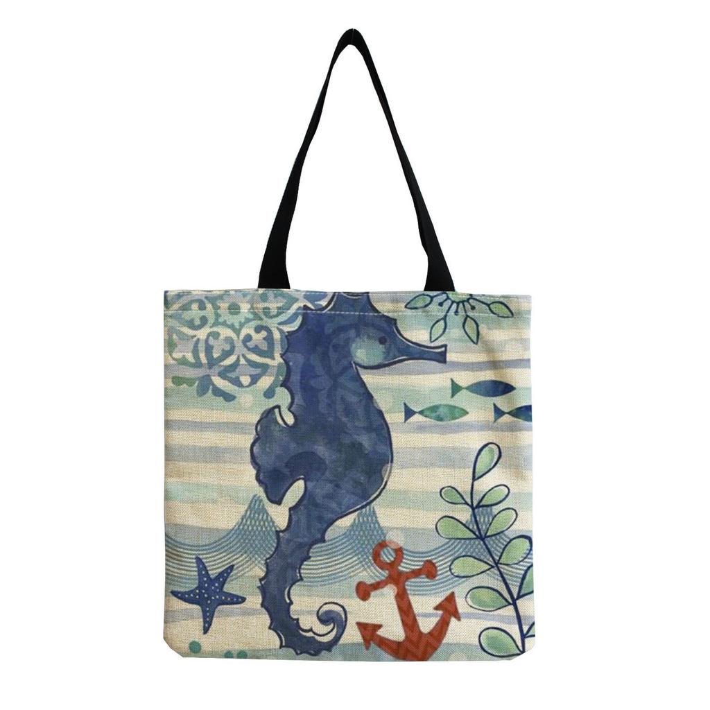 Damen Vintage Leinen-Tragetasche - Große Kapazität mit Aufdruck Schulter-Handtasche für Freizeit & Lebensmitteleinkauf KTB
