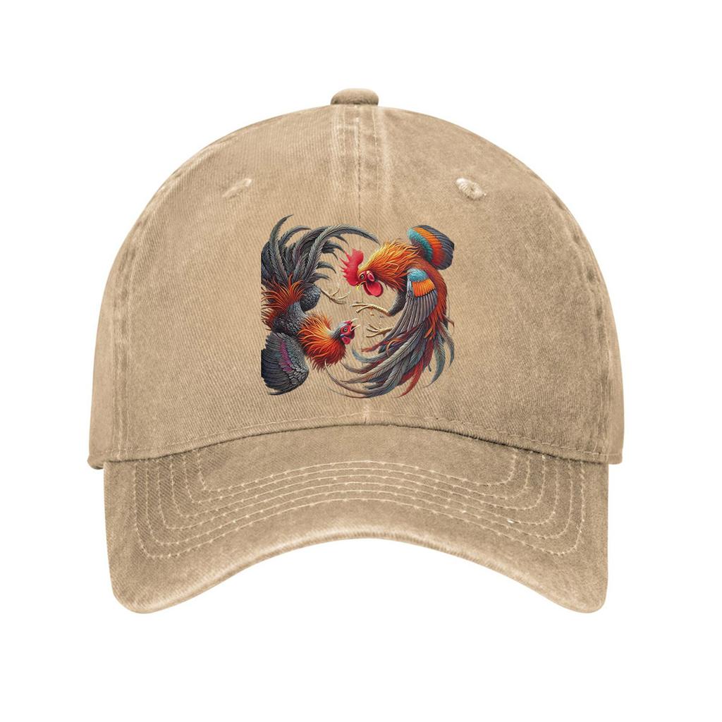 Rooster Fight Graphic Print Adjustable Denim Baseball Cap Casual Curved Brim Dad Hat for Outdoor Unisex
