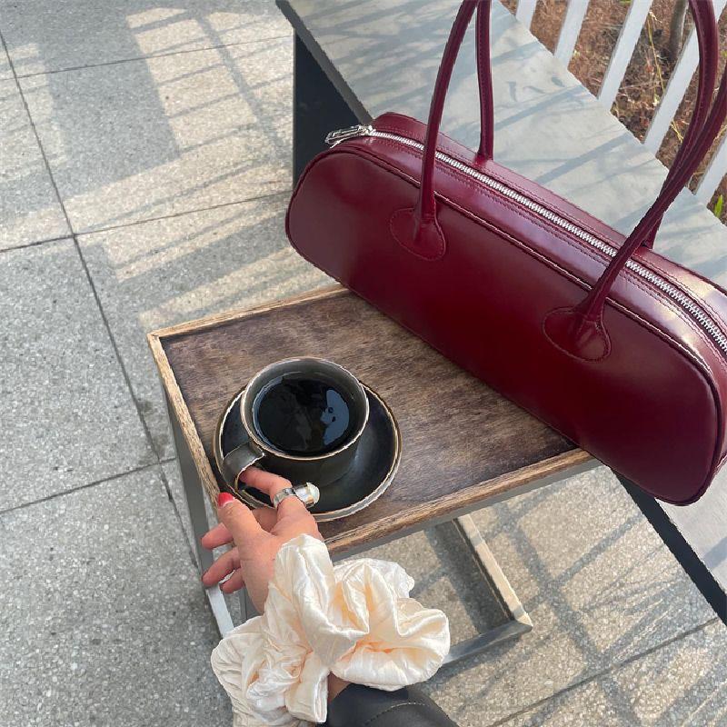 

South Korea Special-Interest Design Fottsfotts Retro Large Capacity Shoulder Underarm Bag Minimalist Classy Textured Tote Burgundy