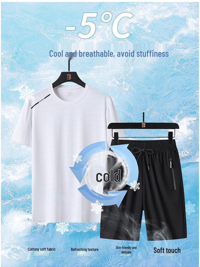 Herren Schnelltrocknender Eisseiden Sportanzug - Sommer Kurzarm & Shorts Set
