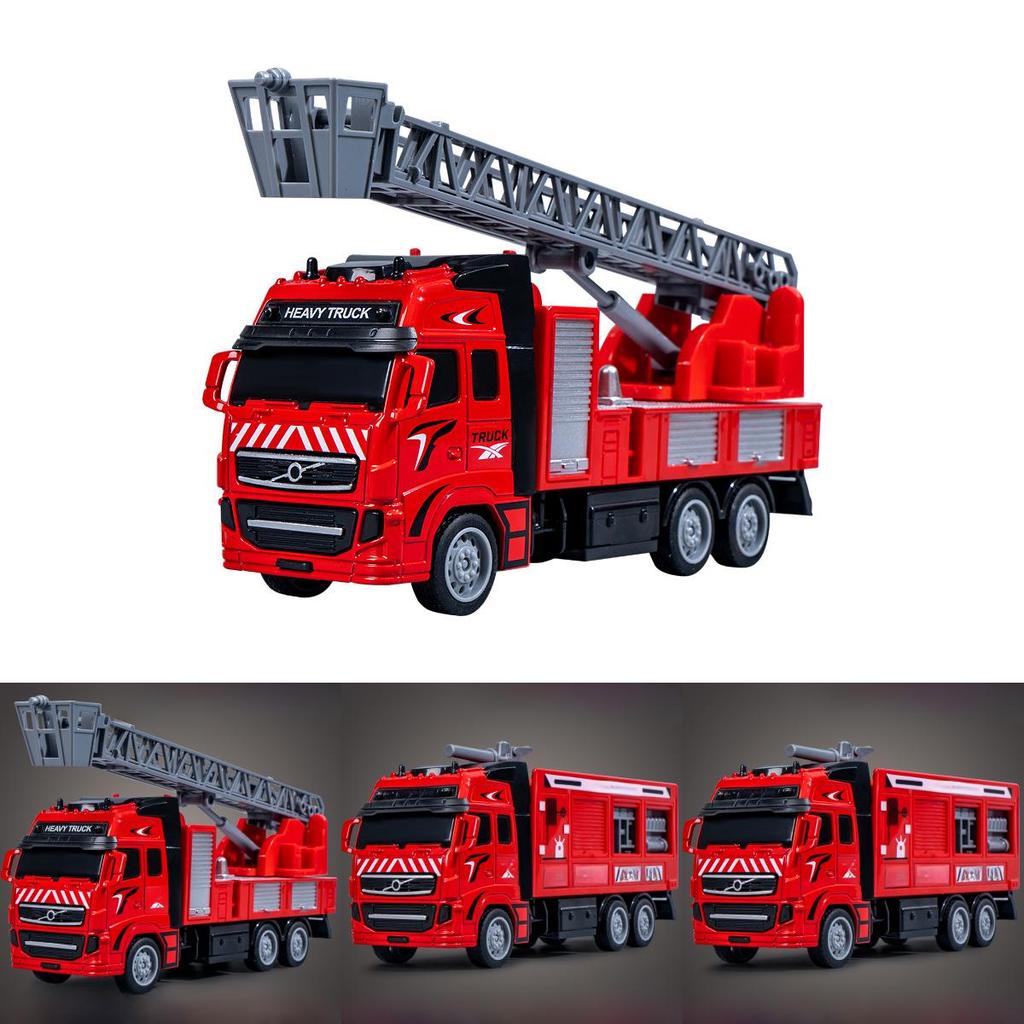 Fire Truck Alloy Inertia Pullback Toy With Rotatable Ladder For Kids Play And Handson Interaction