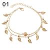 Double Layer Leaves Charm Anklet Foot Chain Summer Women Sandal Ankle Bracelet
