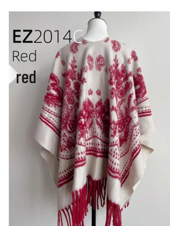 High-End Imitation Cashmere Winter Shawl - Ink Painting Style Versatile Warm Thickened Tassel Cloak for Women