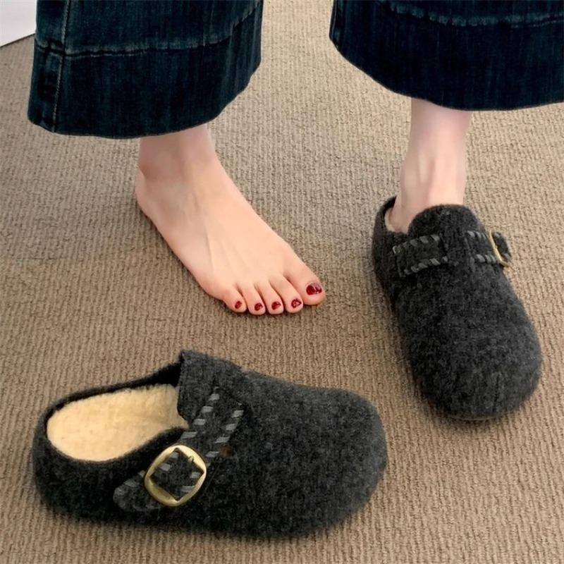 Thick-fibered Women's Bag-style Half-toe Slippers, New Style, Lazy Person's Cotton Shoes