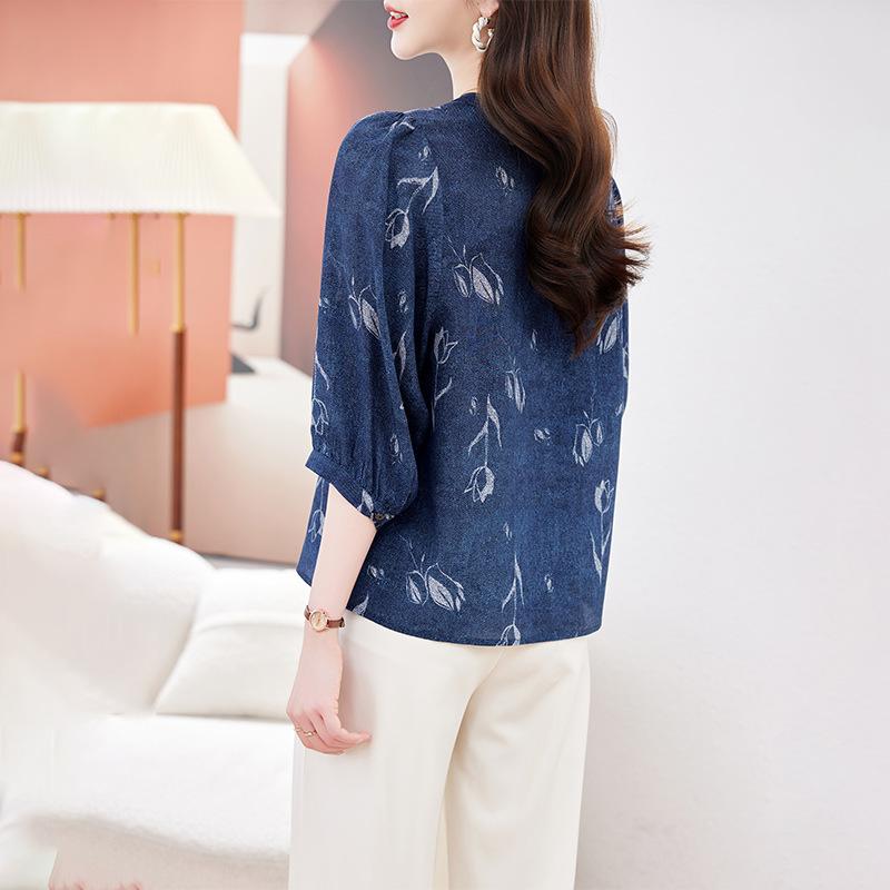 Silk Jacquard Shirt Women's Spring and Summer New Temperament Large Size Loose Inner with Versatile Mulberry Silk Top