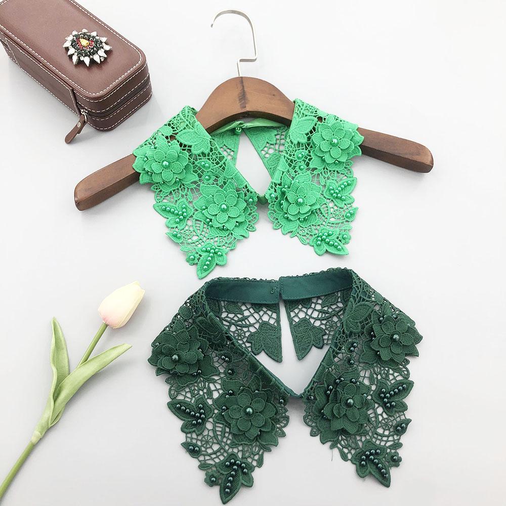 Fashion Multi-Color Hollow Out Lace Beaded Detachable Faux Collar Elegant Knitted Polyester Neck Accessory for Sweaters Shirt