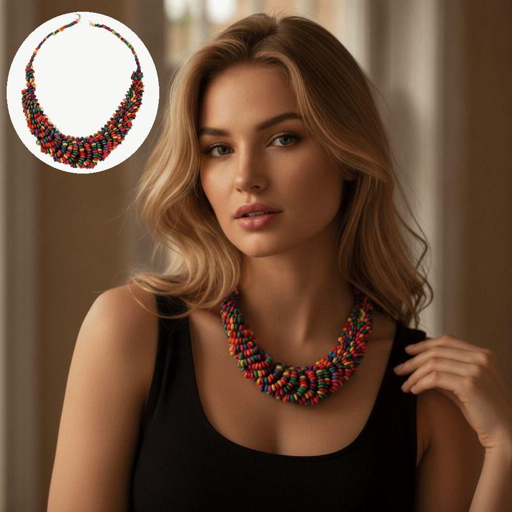 Collier bohème tissé à la main Chaîne de cou en perles colorées Nouvelle chaîne de clavicule Port quotidien