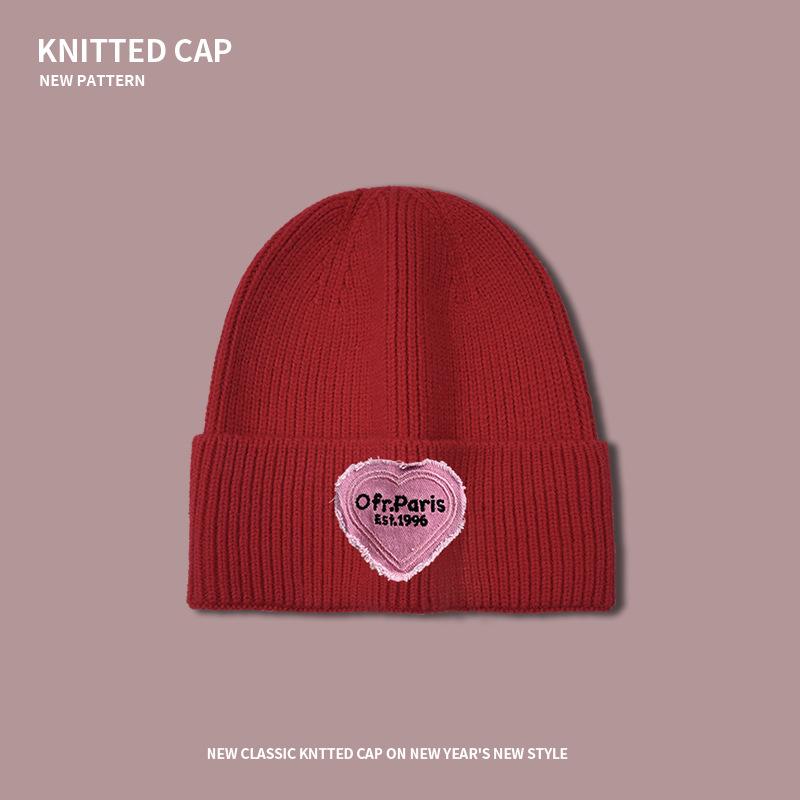 Big head circumference cartoon love plush hat, thickened warm ear protection in autumn and winter, small wool cold hat