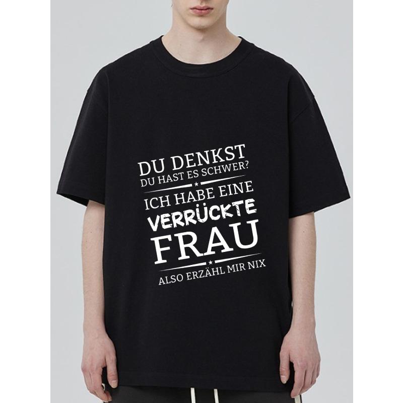 Black T Shirt with German Text Design for Casual Wear