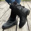 Stylish Women's Knitted and Faux Leather Boots with Tie Back and Side Zip - Comfortable and Fashionable Footwear