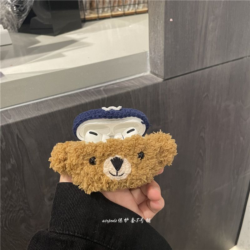 

Plush Cute Brown Bear for Apple AirPods Pro Bluetooth Earbuds Case 1/2 Generation 3 Generation Protective Case Apple AirPods 4 Stuffed Brown Bear Earphone Case
