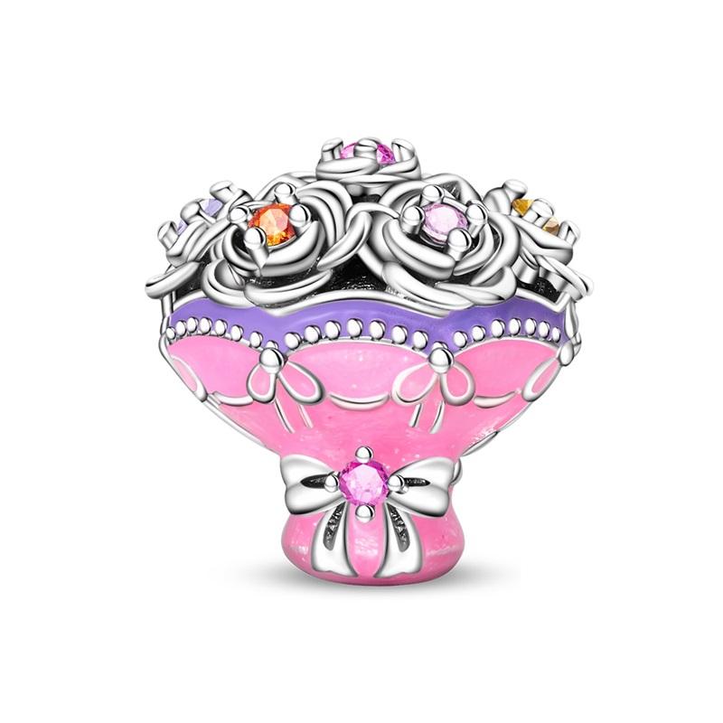 Romantic Copper Flower Charms Bloom Rose Pendants Beads Fit Original Bracelets Necklaces Diy Jewelry Gift For Women